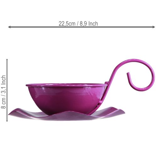 Artikel Deko Tasse Metall Lila mit Unterteller 2er Set Ø11,5cm H8cm