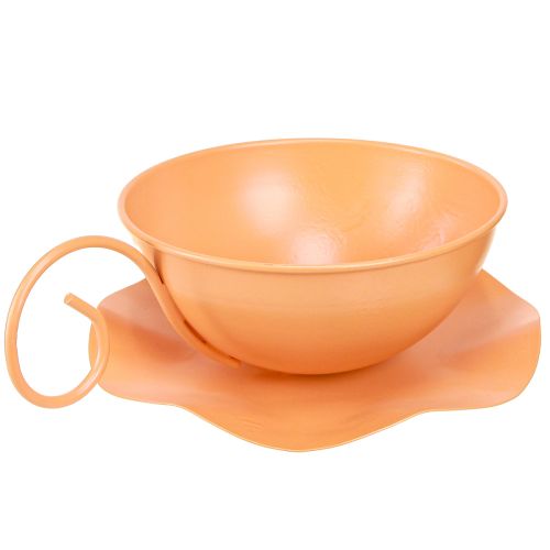 Artikel Deko Tasse Metall Orange Ø16cm H9cm + Teller - Floristik21