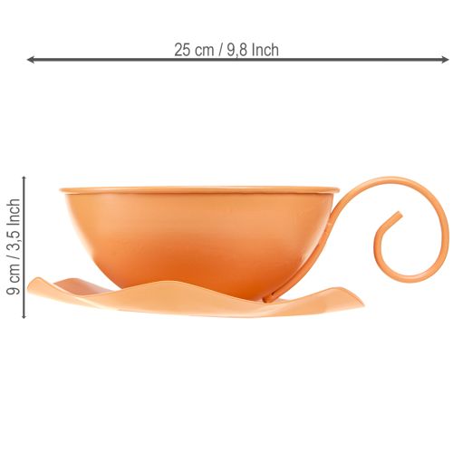 Artikel Deko Tasse Metall Orange Ø16cm H9cm + Teller - Floristik21