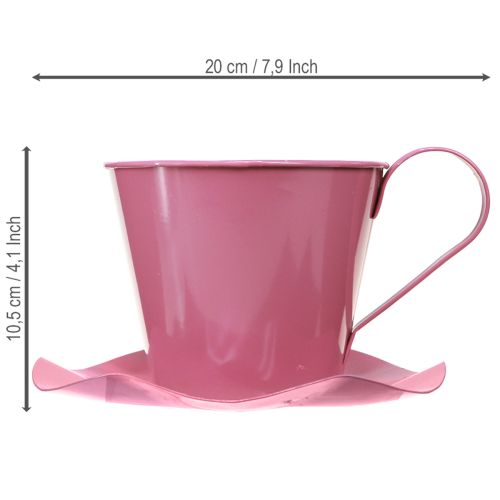 Artikel Deko Teetasse Rosa Metall Ø12 H10cm mit Unterteller 8 St