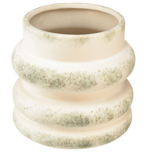 Floristik21 Deko Übertopf Creme Graugrün, Keramik Vase für Trockenblumen, stilvoll & langlebig 16x16cm