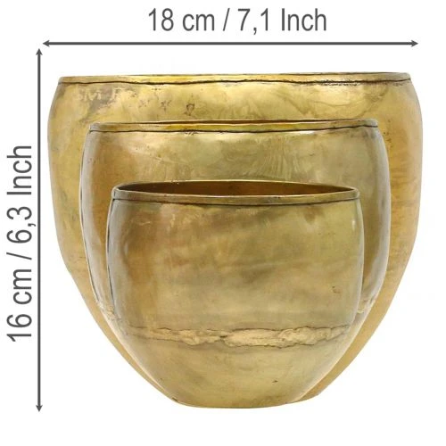 Deko Vasen Messing-Optik Metallvasen Ø18/15/12,5cm 3er-Set | Floristik21.de