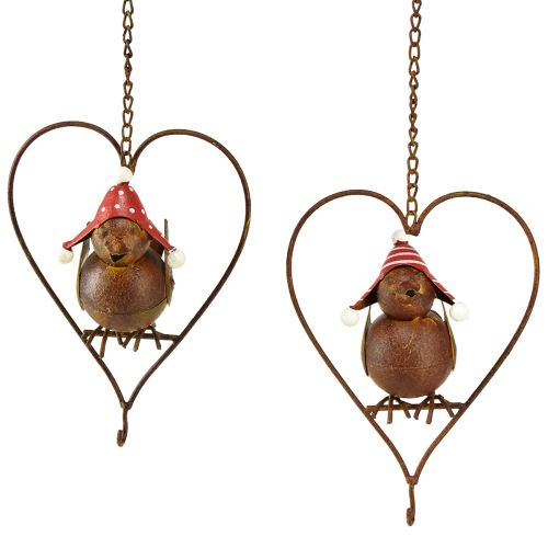 Floristik21 Deko Vogel Metall zum Hängen Gartendeko Rost Rot-Weiß 15×21cm 2St