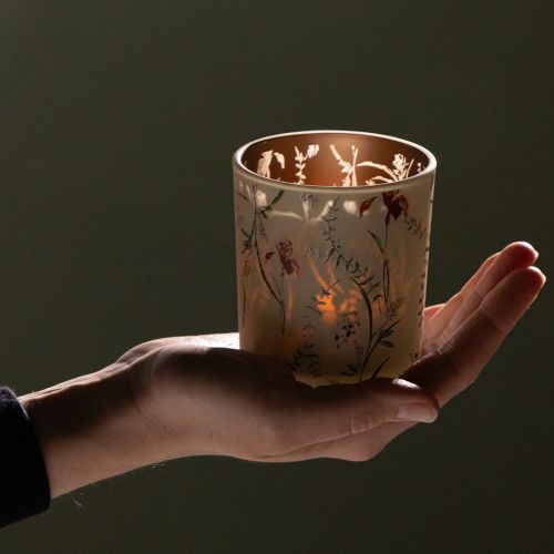 Artikel Deko Windlicht Glas Set mit floralem Muster 8 cm 4 Stück
