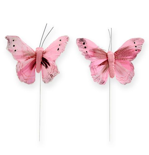 Floristik21 Deko-Schmetterling am Draht Rosa 8cm 12St