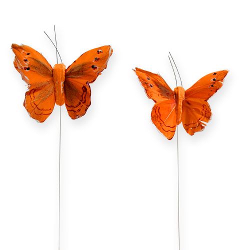 Floristik21 Deko-Schmetterling am Draht Orange 8cm 12St