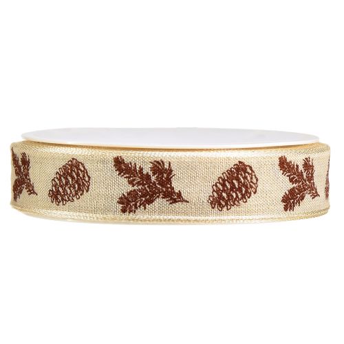 Artikel Dekoband Zapfen mit Drahtkante Creme Braun B25mm L18m