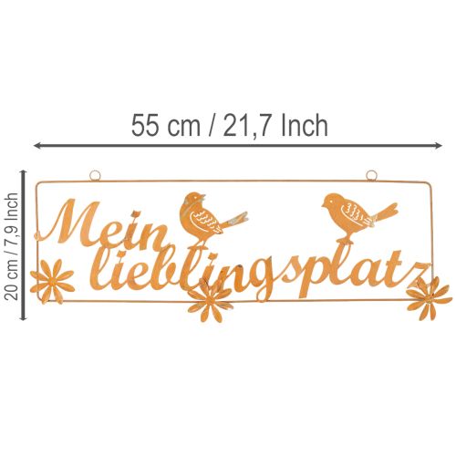 Dekohänger mit Vögeln, “Mein Lieblingsplatz”, Gartendeko Edelrost L55cm H20cm | Floristik21.de