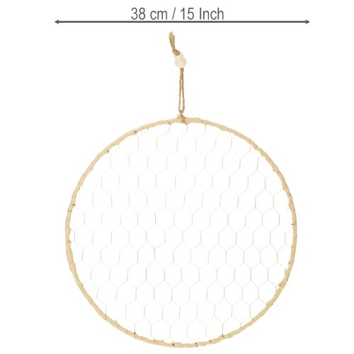 Artikel Dekoring Metall Ø38cm Hängedeko Raffia Silber Natur, Boho Wanddeko, Vielseitig Dekorierbar 4St