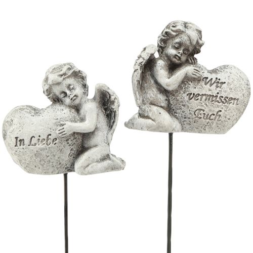 Floristik21 Dekostecker Engel mit Herz und Spruch Grabschmuck 5cm 6St