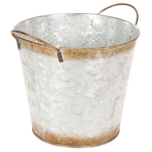 Dekotopf mit Griffen, Pflanzeimer, Metallgefäß Silbern, Edelrost Ø17cm H16,5cm einkaufen | Floristik21.de