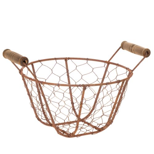 Drahtkorb Metall Korb mit Henkel Holz Rost Deko Ø18cm einkaufen | Floristik21.de