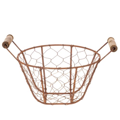 Drahtkorb Metall Korb mit Henkel Holz Rost Deko Ø18cm | Floristik21.de
