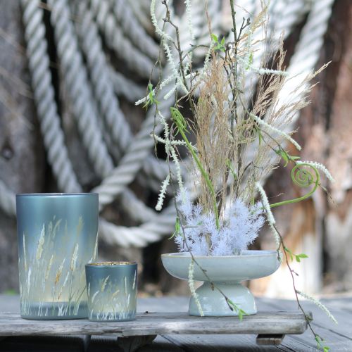 Artikel Glas Windlicht mit Gräsermotiv Blau Gold 12,5 cm 2er-Set für stimmungsvolle Deko
