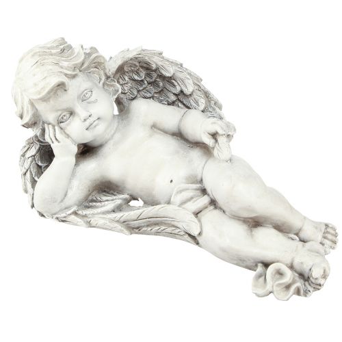 Floristik21 Engel liegend Grabschmuck Polyresin Grau Weiß 31×16cm