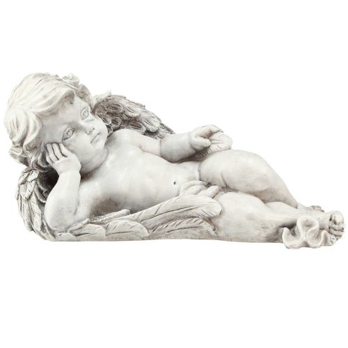 Artikel Engel liegend Grabschmuck Polyresin Grau Weiß 31×16cm