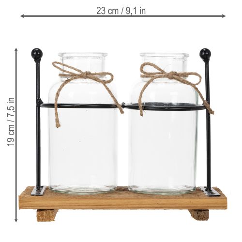 Flaschenvase Glas Holz Vintage