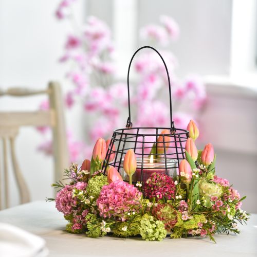 Artikel Gartenlaterne Schwarz Metall mit Windlicht Ø14cm H12,5cm