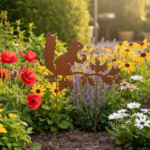 Gartenstecker Eichhörnchen auf Ast Edelrost Metall H42cm 3St | Floristik21.de
