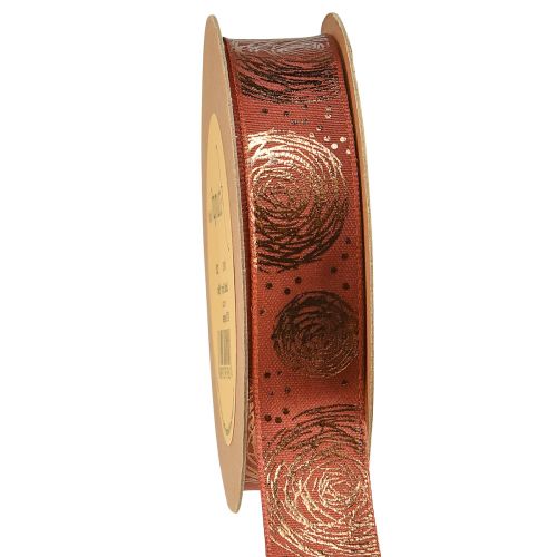 Floristik21 Geschenkband mit goldenen Rosen Dekoband Rotbraun 25mm 15m