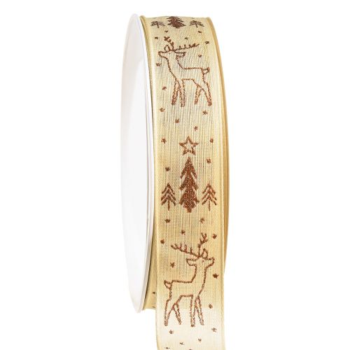 Floristik21 Geschenkband Weihnachten Rentier Creme Braun B25 L18m
