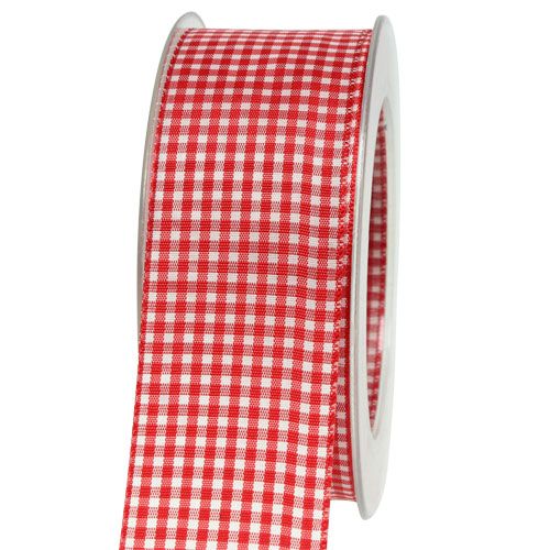 Geschenkband mit Webkante 20m Rot kariert