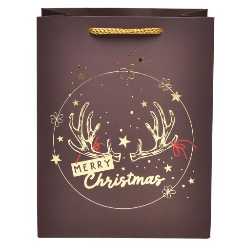 Artikel Geschenktüte Weihnachten Geweih Braun/Gold 18x10x23cm 2St