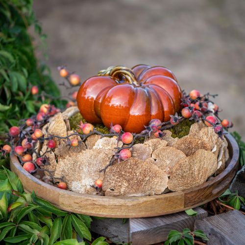 Floristik21 Glänzender Keramik-Kürbis in leuchtendem Rot-Orange mit grünem Stiel – 21.5 cm – Ideale Herbstdekoration