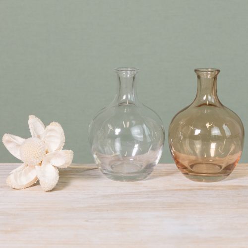Artikel Amber und Klarglas Minivasen Set Ø7,5cm H11cm – 4 dekorative Glasflaschen für stilvolle Arrangements