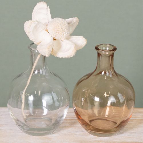 Artikel Amber und Klarglas Minivasen Set Ø7,5cm H11cm – 4 dekorative Glasflaschen für stilvolle Arrangements