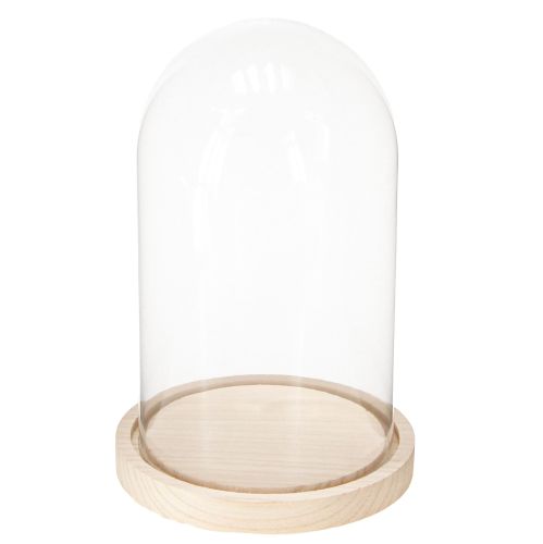 Artikel Glasglocke auf Holztablett Glassturz Klar Natur Ø17cm H24cm