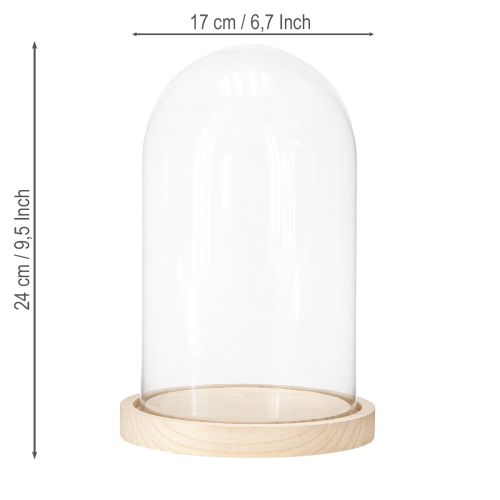 Artikel Glasglocke auf Holztablett Glassturz Klar Natur Ø17cm H24cm