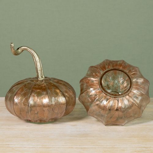 Artikel Herbstliche Glaskürbis Tischdekoration aus Glas und Metall, 14 cm, 2er-Set