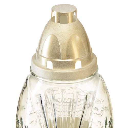 Floristik21 Grablicht Glas Vase Retro Grablaterne Klar Weiß Gold Ø11cm H26,5cm
