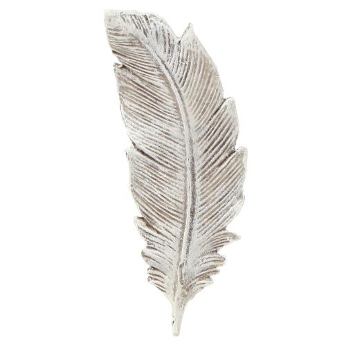 Floristik21 Grabschmuck Feder Grau Weiß Grabdeko Polyresin 15,5cm 4St