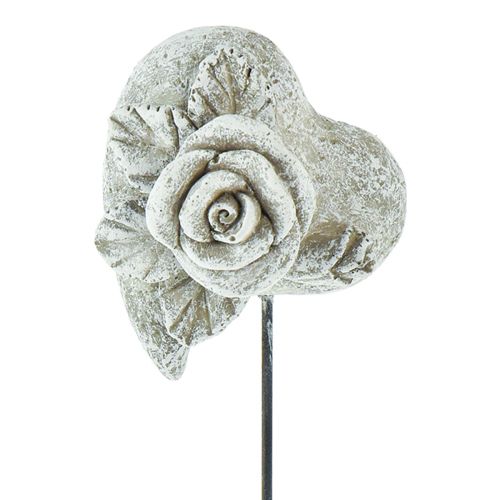 Floristik21 Grabstecker Herz Gedenkstecker Rose Steinguss 5,5cm 6 St