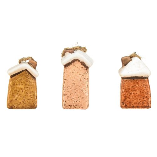 Floristik21 Keramik-Häuschen zum Aufhängen – Verschiedene Brauntöne, Schneebeschichtete Dächer – Charmante Weihnachtsdekoration – 6 St