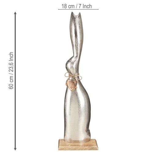 Artikel Deko-Hase Silber Holzsockel Herzanhänger H60cm - Osterdeko