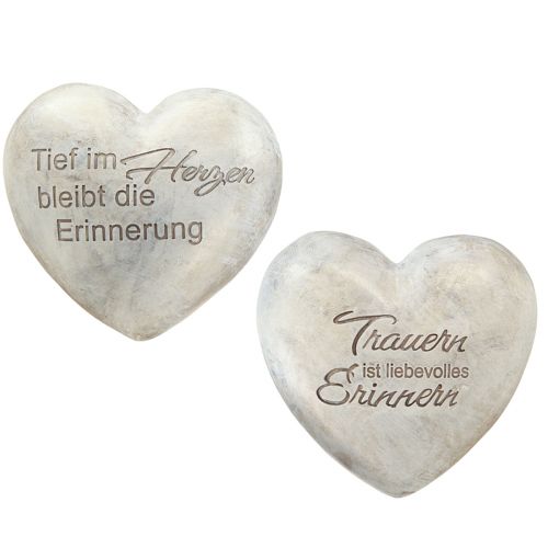 Floristik21 Herz mit Spruch Grabschmuck Polyresin Grau 14×13cm 2St