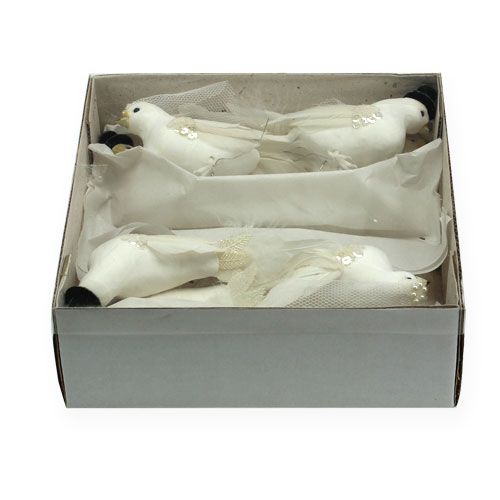 Floristik21 Taubenpaar mit Hut und Schleier 13cm 4 St