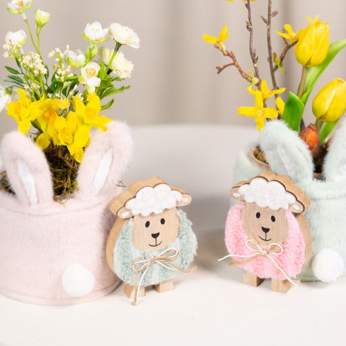 Artikel Holz Schafe Deko 11cm Rosa und Grün 6er Set für Ostern und Frühling