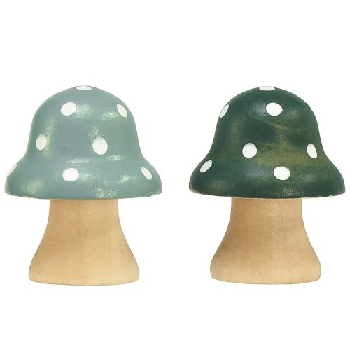 Floristik21 Holzpilze Deko Pilze Holz Mini Fliegenpilze Mint Grün 4cm 12 St