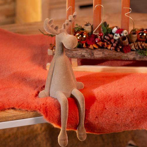 Floristik21 Kantenhocker Elch Braun beflockt 31cm Weihnachtsdekoration 3er Set