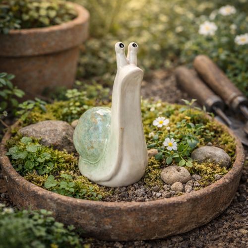 Artikel Keramik Schnecke Figur 16cm in Grün-Weiß für stilvolle Deko und Tischgestaltung