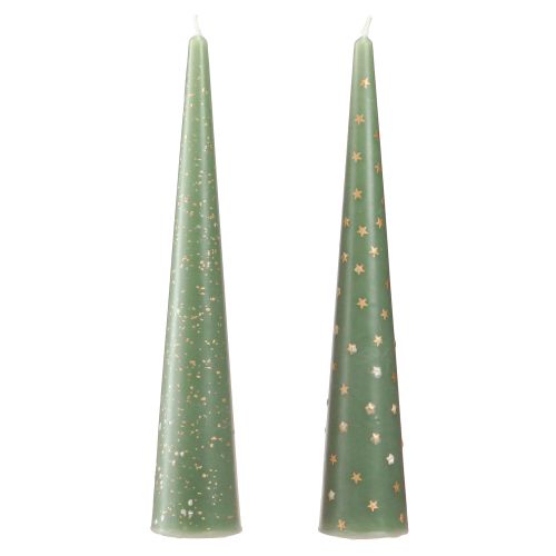 Floristik21 Kerze Tannenbaum Weihnachtsdeko Grün Gold 2er Set – 25cm