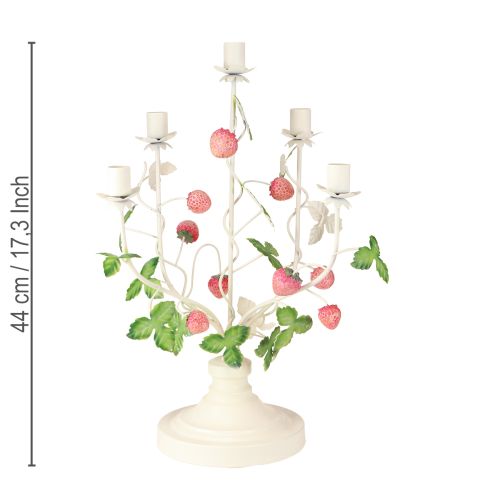 Artikel Kerzenleuchter 5-armig Creme Metall Erdbeer Deko H44cm - Sommerlich Elegante Tischdeko