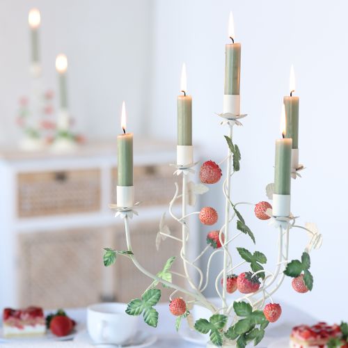 Artikel Kerzenleuchter 5-armig Creme Metall Erdbeer Deko H44cm - Sommerlich Elegante Tischdeko
