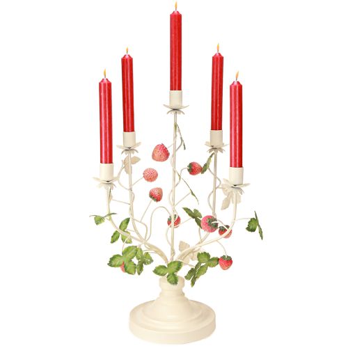 Floristik21 Kerzenleuchter 5-armig Creme Metall Erdbeer Deko H44cm - Sommerlich Elegante Tischdeko