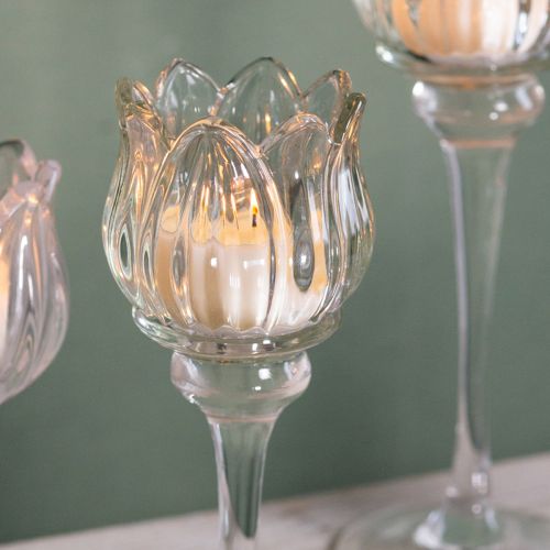 Artikel Eleganter Glas-Kerzenhalter in Blumenform, 22 cm für stilvolle Tischdekoration
