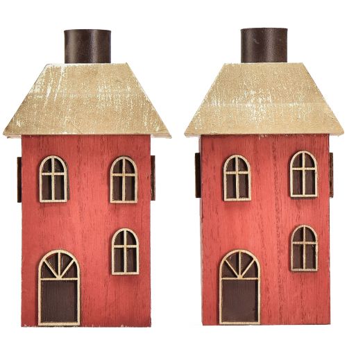 Artikel Kerzenhalter Haus Holz Rot Stabkerzenhalter H14,5cm 2St